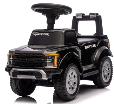 Obrázok produktu pre Detské autíčko s tyčou na tlačenie pre deti od 1 roka s LED osvetlením a úložným priestorom, Ford Raptor, čierne, Sun Baby