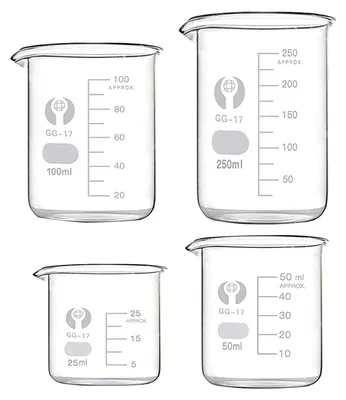 Becherglas-Set 4-teilig, 25–250 ml, Borosilikatglas, Labor-Messbecher