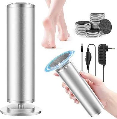 Productafbeelding van Elektrische Voetvijl - Huidverwijderaar Pedicure - Huidverzorging Voeten - Traploos Instelbare Snelheid - 60 Schuurdisc - Zilver