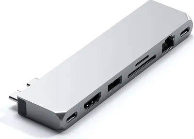 Produktbild von Satechi Pro Hub Max, Andocken, USB 3.2 Gen 2 (3.1 Gen 2) Type-C, 96 W, 1000 Mbit/s, Grau, MicroSD (TransFlash), SD