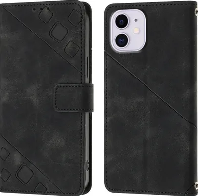 Produktbild von Hülle für iPhone 11 Prägung Flip Leder Brieftasche Schutzhülle mit Ständer Schwarz