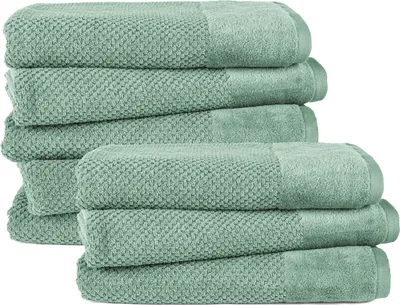 Produktbild von Pure Label 8-TLG. Badetücher Set mit Anhängeschlaufe aus 100% Baumwolle, saugstark und weich| 8 Badetücher aus Baumwolle 70x140 cm, Grün - Salbeigrün
