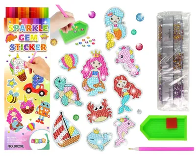 Produktbild von Leantoys Diamant-Stickerei-Aufkleber-Set Meereswelt Tiere Mosaik
