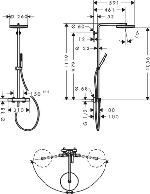 Produktbild von Hansgrohe 24223000 Showerpipe Pulsify S Puro 260 1jet
