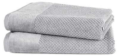 Produktbild von 2-TLG. Badetücher Set mit Anhängeschlaufe aus 100% Baumwolle, saugstark, weich und   - 2 Badetücher aus Baumwolle 70x140 cm, Grau - Hellgrau