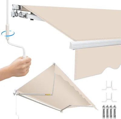Immagine prodotto di Izrielar 250x200 cm Tenda da sole Tenda da sole a braccio articolato Tenda da sole in alluminio Tenda da sole con manovella Tenda da balcone Protezione solare Beige
