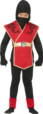Produktbild von schwarz rotes Ninja Kostüm für Jungen, Größe:128/134