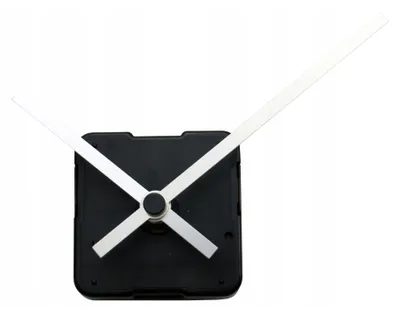 A close-up shot of a clock movement with silver hands against a white background.