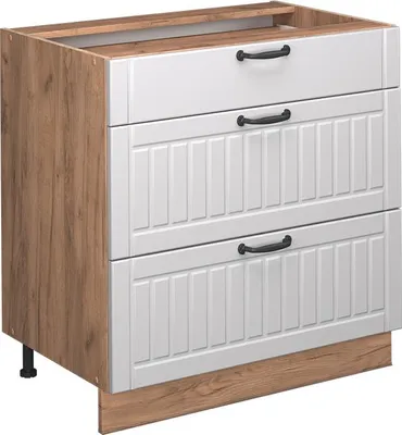 Produktbild von Küchenunterschrank Vicco Fame-Line Weiß Landhaus 80 cm mit 3 Schubladen, ohne Arbeitsplatte, Model 57002