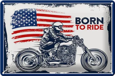 Produktbild von Blechschild Spruch Biker Born to Ride USA 30x20cm Motorcycle