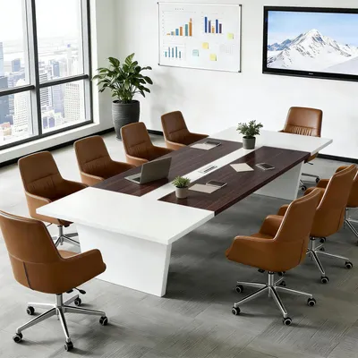 Image de Table de conférence, bureau, 160x100x74 cm, noir et blanc, plateau de 2,5 cm d'épaisseur