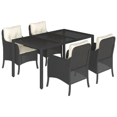 Produktbild von 5-tlg. Garten-Essgruppe mit Kissen Schwarz Poly Rattan