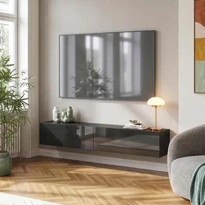 Produktbild von Hängeboard ‘Evaton‘ mit 2 Klappen 180 x 32 x 30 cm Schwarz, hochglanz