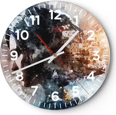 Produktbild von Wanduhr - Rund - Glasuhr - Frau Abstraktion - 30x30cm - Schleichendes Uhrwerk - Lautlos - zum Aufhängen bereit - Dekoration Modern - Wanddekoration aus Glas - C4AR30x30-3956