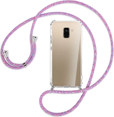 Produktbild von Handykette Backcover-Schutzhülle mit Band (Metall silberfarben) für Samsung Galaxy A8 2018 - lila/rosa/blau