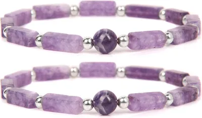 Two identical amethyst bracelets are displayed side-by-side against a white background.