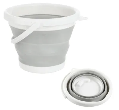 Produktbild von Falteimer 5l grau weiß Ø25x6cm Kunststoff Eimer faltbar Silikoneimer mit Henkel Putzeimer Campingeimer Haushaltseimer
