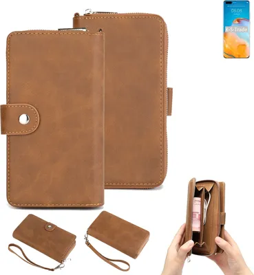 Produktbild von K-S-Trade Handyhülle Schutzhülle kompatibel mit Huawei P40 Pro+ & Portemonnee Tasche Handytasche Case Etui Geldbörse Wallet braun (1x)