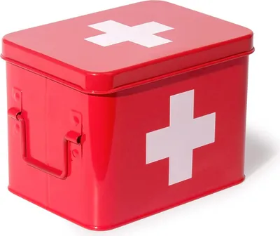 Produktbild von Theo&Cleo Medizinbox Metall, Erste Hilfe Kasten Koffer Schrank, Arzneischrank Medizinkoffer Retro, Medizinschrank Groß XXL, 21,5 * 16 * 16 cm (Rot)