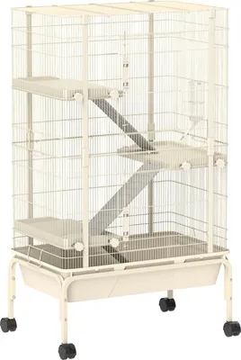 Produktbild von Kleintierkäfig, Haustierkäfig mit 4 Ebenen, Futterschale, Wasserflasche, 88 x 48 x 150,5 cm, Beige