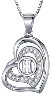 Produktbild von Morella® Damen Halskette Herz Buchstabe H 925 Silber rhodiniert mit Zirkoniasteinen weiß 46 cm