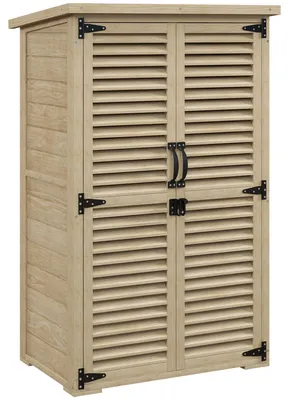 Image de Armoire de jardin remise pour outils en bois 2 šŠtagššres toit bitumšŠ portes persiennes verrouillable 75 x 50 x 118