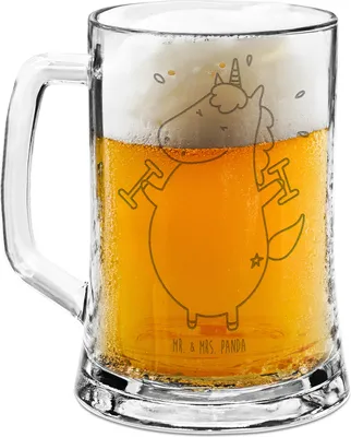 Produktbild von Mr. & Mrs. Panda Glaskrug Einhorn Fitness - Transparent - Geschenk, Krug, Abnehmen, Bierkrug Mit Gravur, Unicorn, Humpen, Glas, Fitnessstudio, Sixpack, Gym, Seidel, Diät