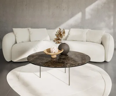 Produktbild von DELIFE Couchtisch Edge Rund 100x100 cm Keramik Emperador Extra Lucidato Dunkelbraun Trive Edelstahl gebürstet