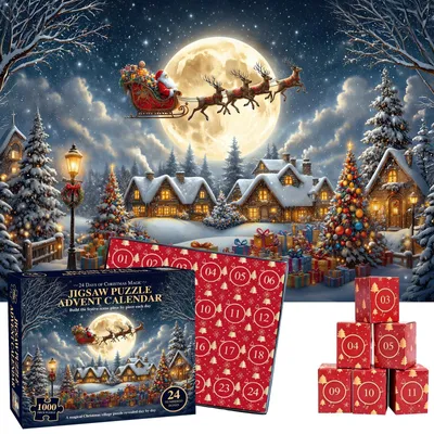 Imagen del producto de Calendario de Adviento 2026 JigsawPuzzles puzle familiar 1000 piezas puzle 70x50cm Calendario de Adviento Jigsaw Puzzles para adultos y niños 24 cajas