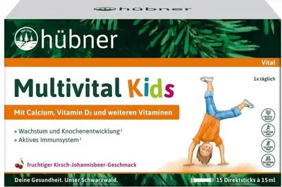 A box of children's multivitamins with a cartoon illustration of a child doing a handstand.