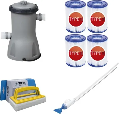 Produktbild von Bestway - Poolsauger AquaCrawl & Filterpumpe 3028 L/u & 4 Filter Typ II & WAYS Scheuerbürste