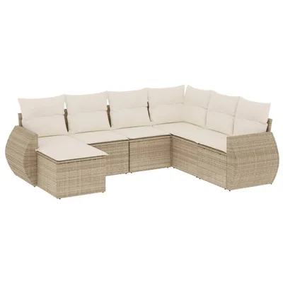 Produktbild von 7-tlg. Garten-Lounge-Set, modular mit Stauraum, wasserabweisendem Beutel & Kissen, Poly Rattan Beige, UV-beständig, abnehmbare Bezüge