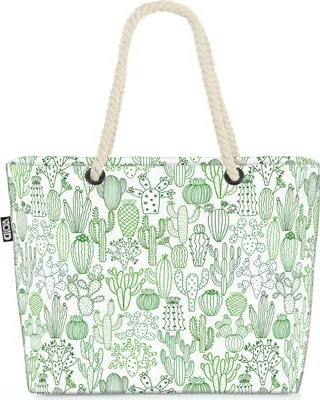 Produktbild von VOID Kaktus Zeichnung Muster Strandtasche Shopper 58x38x16cm 23L XXL Einkaufstasche Tasche Reisetasche Beach Bag