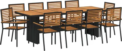 Produktbild von Möbel 11-teilige Garten Essgruppe Schwarz Poly-Rattan Akazie, Stapelbare Gartenstühle mit Kissen 2 Stück Schwarz Poly-Rattan - Gartenstühle 3365448