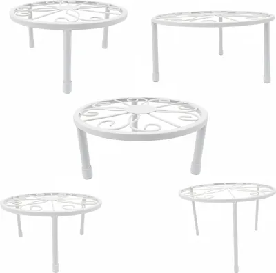 Produktbild von Relaxdays Blumenständer, 5-teiliges Set, rund, belastbar, H: 8–20, D: 17–30 cm, dekorative Pflanzenständer, Stahl, weiß