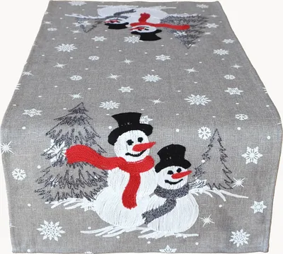 Produktbild von Tischdecke Schneemänner, grau-rot-weiß, 40/85