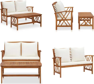 Imagen del producto de vidaXL Juego de 2 sillones de jardín con cojines, fabricado en madera de acacia maciza. Juego de muebles de jardín. Conjunto de muebles de jardín. Juego de exterior