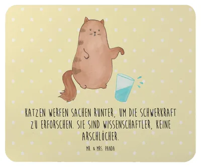 Produktbild von Mr. & Mrs. Panda Mauspad Katze Wasserglas - Gelb Pastell - Geschenk, Mouse Pad, Glas, laptop mousepad, Cat, Katzen, Cats, Neugierig