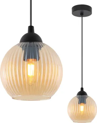 Immagine prodotto di Lampada a sospensione RIFFLE nera a 1 luce, sfera in vetro color ambra, attacco E27