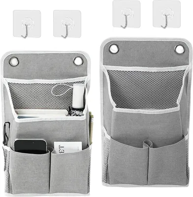 Obrázok produktu pre Závesný organizér 36 x 22 x 10 cm, 2 kusy, 5 priehradiek, 4 háčiky, len, sivá, pre ložnicu
