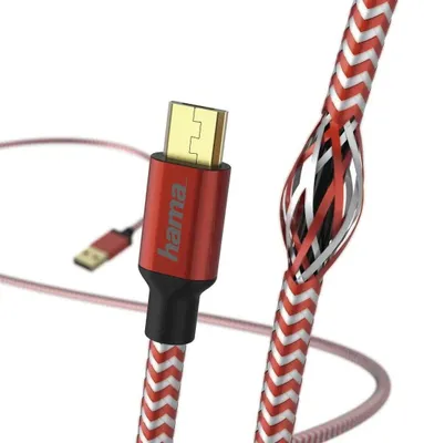 Immagine prodotto di Cavo di ricarica HAMA "Reflective", USB-A - Micro-USB, 1,5 m, nylon, rosso (00201556)