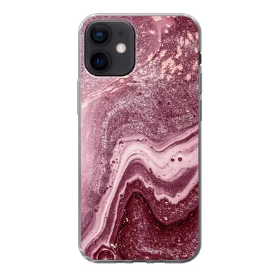 Produktbild von MuchoWow® Handyhülle Schutzhülle Hülle für iPhone 12 Naturstein - Rosa - Glitter Silikon Softcase Handy Hülle - Schutzhülle