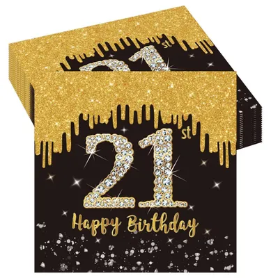 Immagine prodotto di Tovaglioli per il 21° compleanno, colore nero e oro, confezione da 20 pezzi