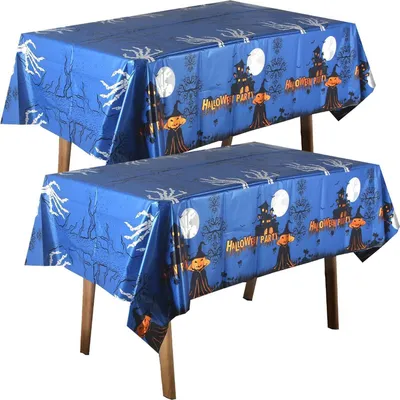 Produktbild von Halloween Tischdecke 2 Stück Kunststoff 137 x 274 cm Spinnennetz Kürbis Gruselig