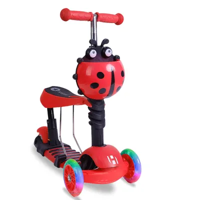 Produktbild von Habib 3-in-1 Kinderroller für Jungen & Mädchen – Abnehmbarer Sitz, LED-Räder, höhenverstellbarer Lenker. Ideal für 2-8 Jahre. Orange