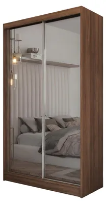 Produktbild von 120 cm Kleiderschrank Darix mit Spiegel inklusive 2 Schiebetüren Schwebetürenschrank (Farbe: Nuss Warmia)