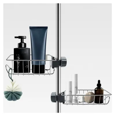 Produktbild von Duschregal aus Edelstahl ohne Bohren für Duschstange, 2 Stück Seifenhalter für Dusche und Badezimmerregal
