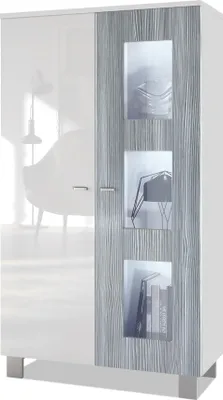 Produktbild von Vladon Vitrine Denjo,  Germany, Standvitrine mit 2 Türen und 3 Glaseinsätzen, Weiß matt/ Weiß Hochglanz Avola-Anthrazit, inkl. LED-Beleuchtung (71 x 129 x 35 cm)