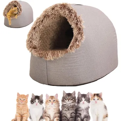 Produktbild von Katzenhöhlen, Katzenhöhle Hundehöhle, Kuschelhöhle Katze, Wärmeschutz im Winter Katzenbett Katzen Zubehör Plüsch Katzenkissen für Katzen Kleine Hunde