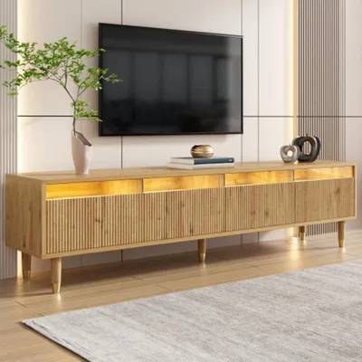 Produktbild von TV-Schrank in Holzoptik, Minimalistisches Design, große Aufbewahrung, 4 Schubladen,TV-Ständer für Wohnzimmer 178 cm